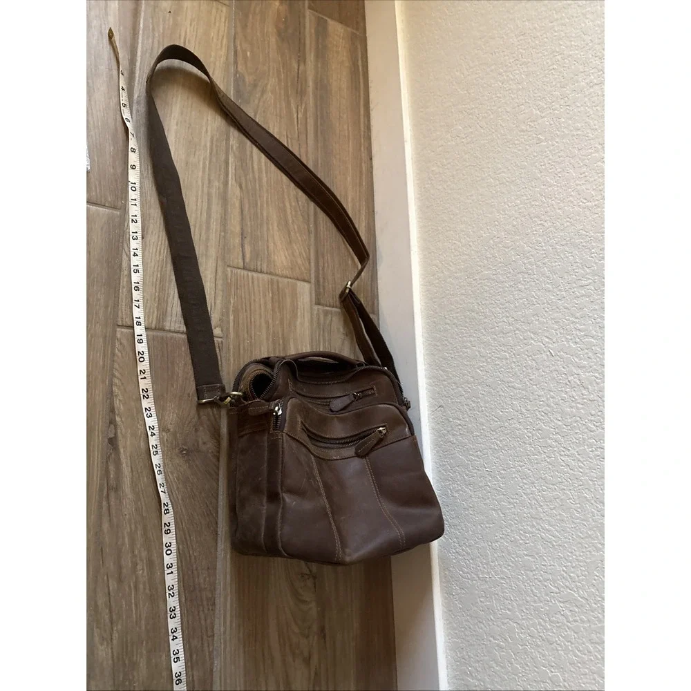 Jack and Chris Men's Brown Leather Messenger Crossbody Bag Multiple Pockets